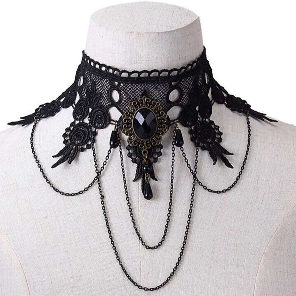 Punk Gothic Black Lace Neck Strap Choker Necklace Gothic Choker Necklace Qme