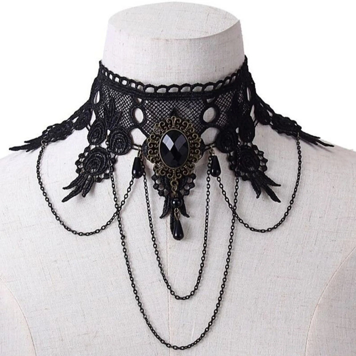 Punk Gothic Black Lace Neck Strap Choker Necklace Gothic Choker Necklace Qme