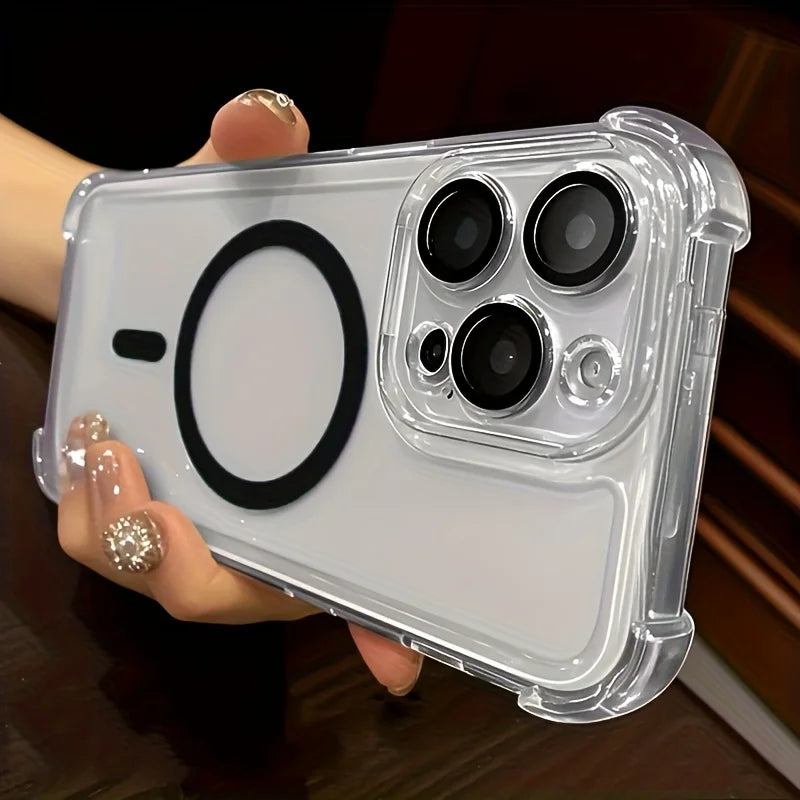 Magnetic Wireless Charging iPhone Case – Clear Hard Shell Wireless Charging Phone Case Qme white iPhone 16 Pro