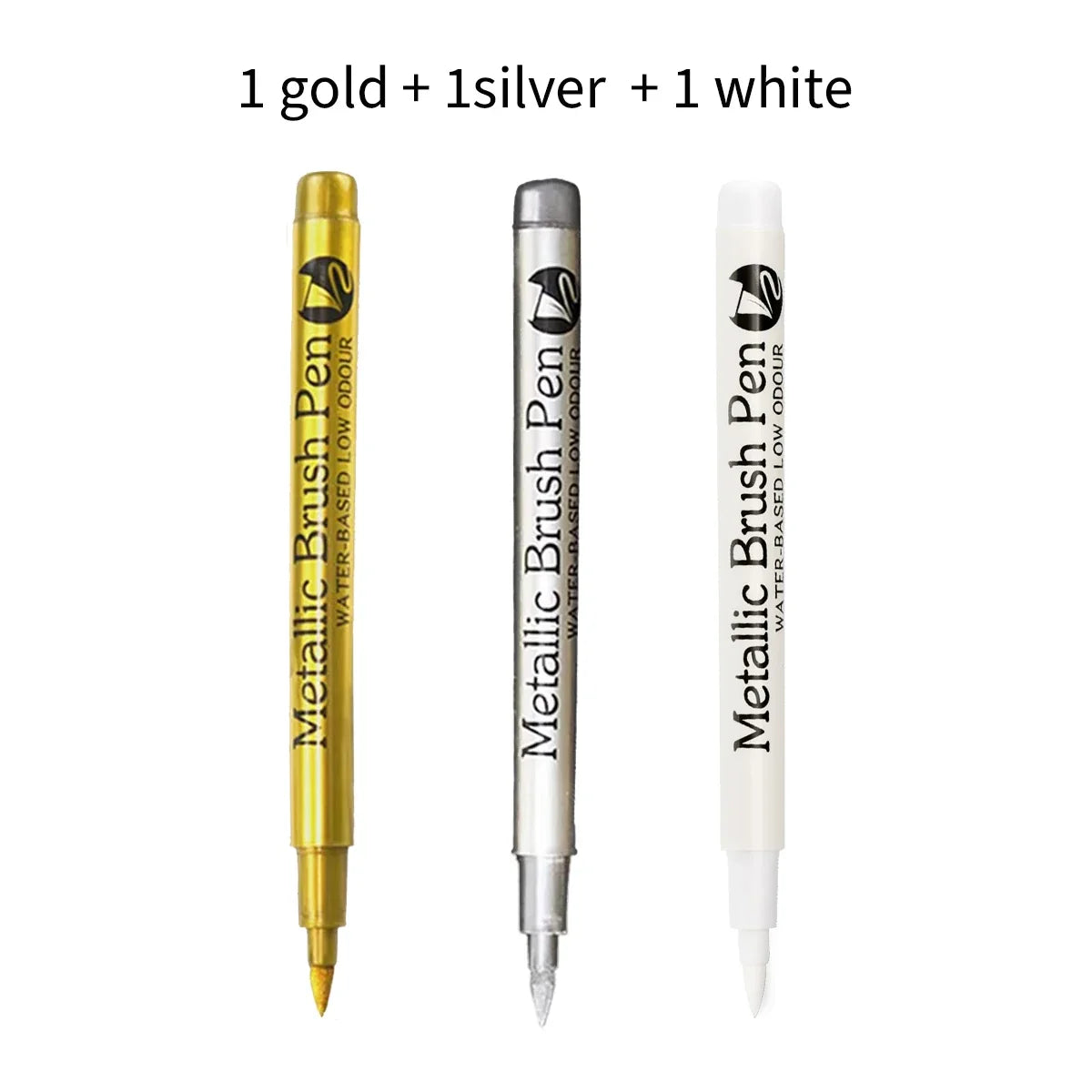 Metallic Brush Marker Pens – Gold, Silver, Copper & White Metallic Brush Markers Qme 1White 1Gold 1Silver