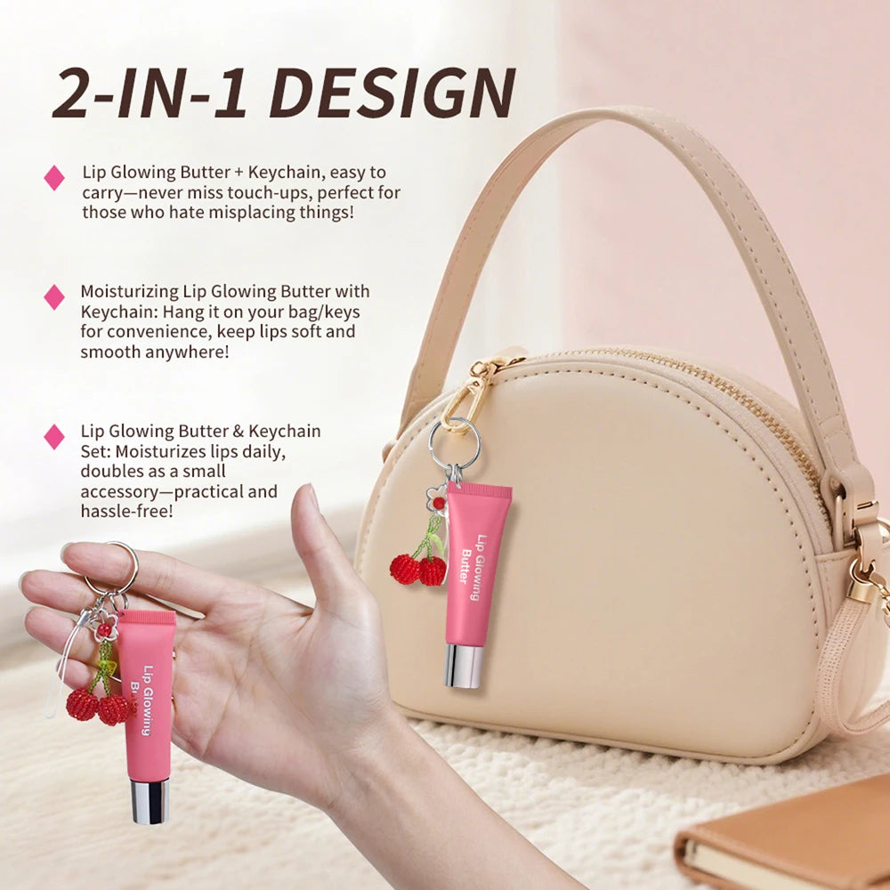 Lakerain Butter Lip Gloss & Balm with Silver Chain – Cherry Lip Gloss Balm Qst