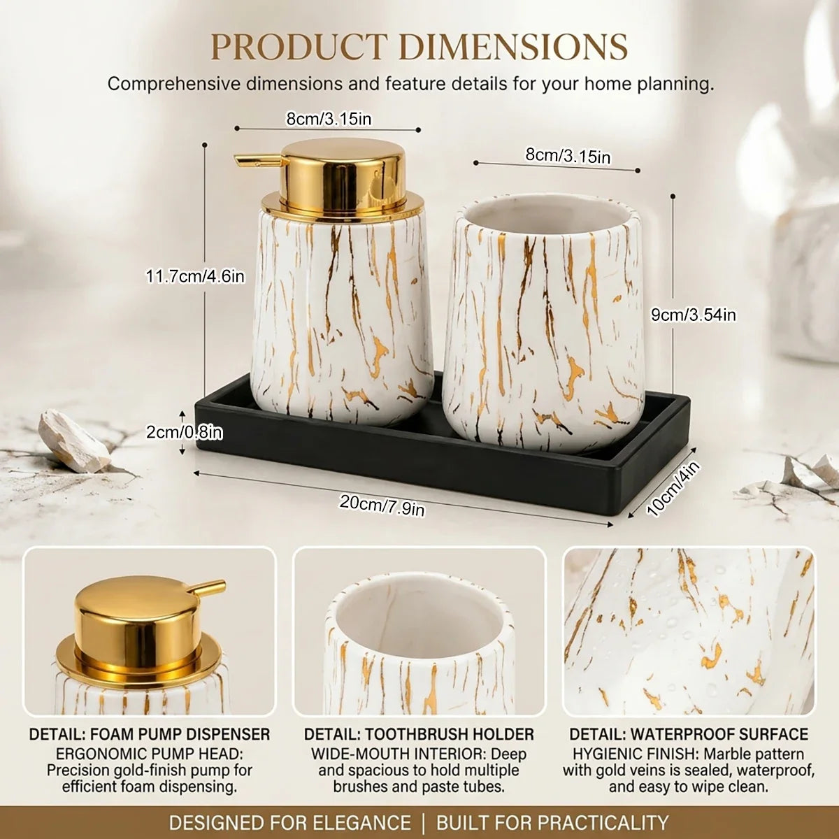 White Marble Foaming Soap Dispenser | Luxury Bathroom Accessory Foaming Soap Dispenser Qme
