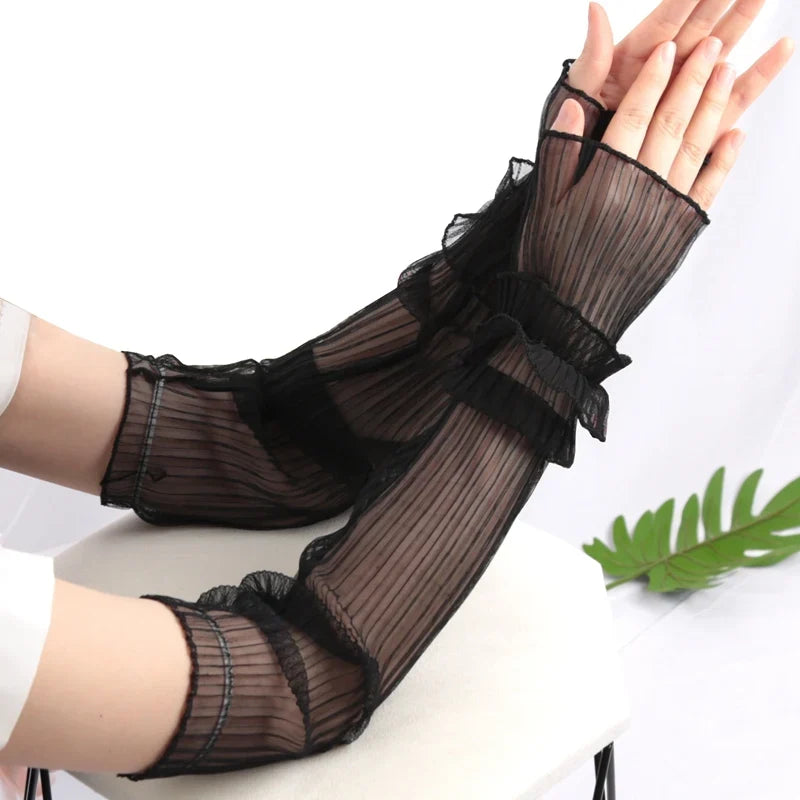 Women's Long Sun-Protective Fingerless Arm Sleeve Gloves Fingerless Arm Sleeves Qme