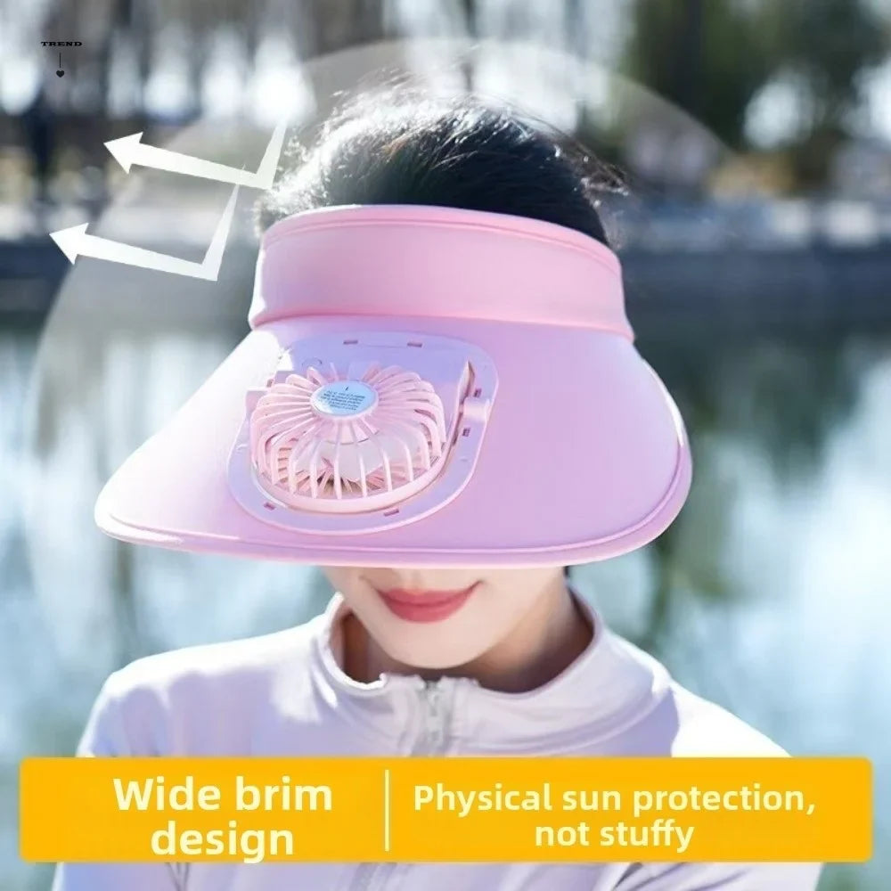 USB Rechargeable Cooling Fan Hat – Breathable Wide Brim Sun Cap Cooling Fan Hat Qme