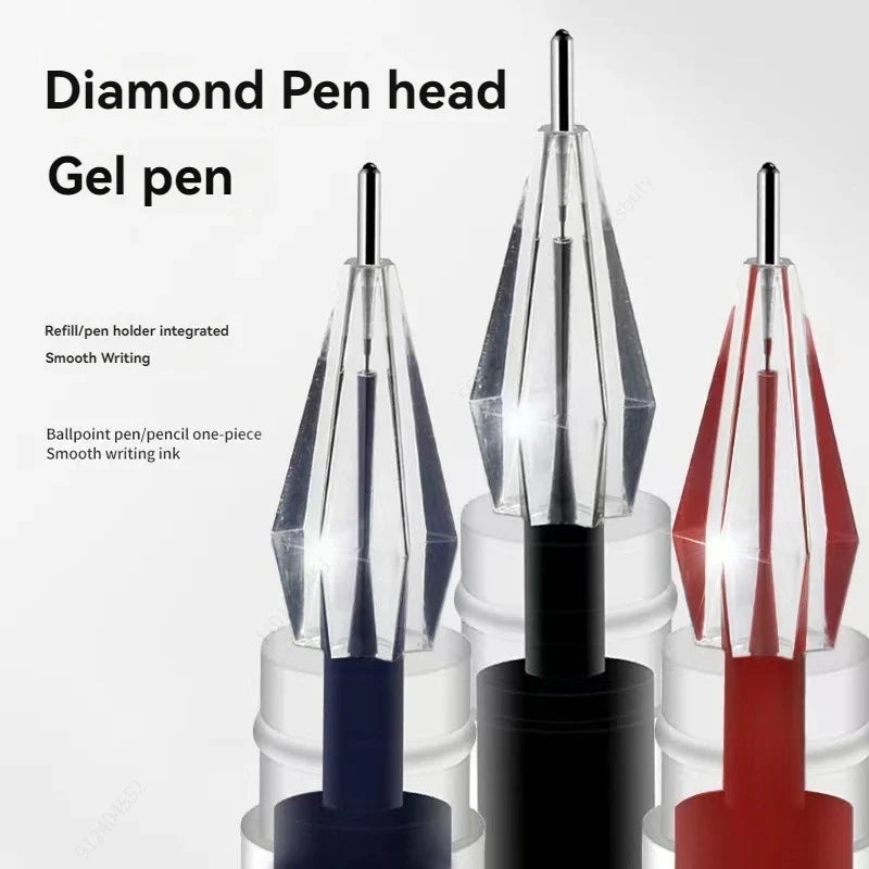 3-Mix Diamond Tip Gel Pens | Black Blue Red | 0.38mm Large Capacity Gel Pen Set Qme