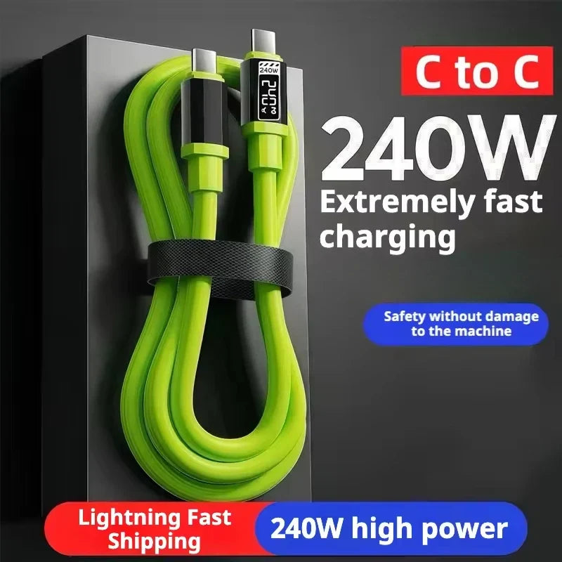 240W USB-C Silicone Fast Charging Data Cable | Multi-Device USB-C Charging Cable Qme