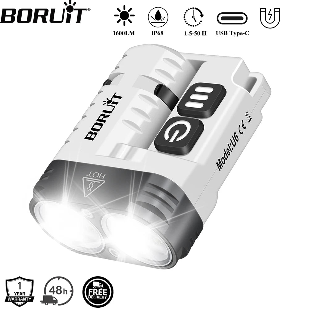 BORUiT U6 1600LM EDC Keychain Flashlight IP68 USB-C LED Keychain Flashlight Qst