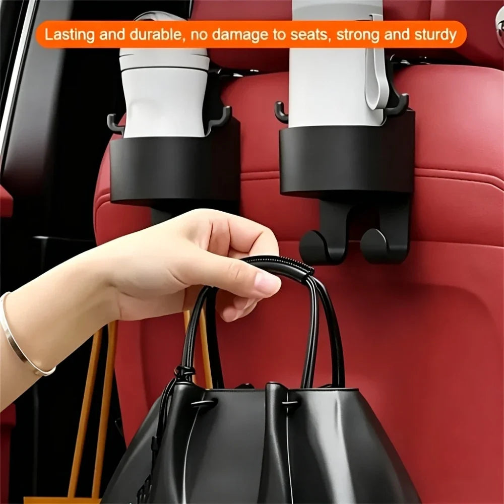 3-in-1 Car Seat Back Cup Holder with Double Hooks Car Seat Organizer Qme