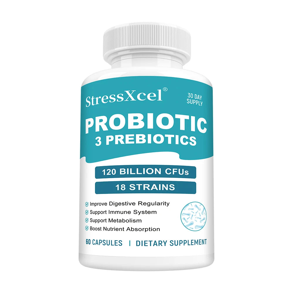 STRESSXCEL Probiotics & Prebiotics Capsules | Gut & Immune Support Probiotic Supplement Qst 60 count-1 bottle