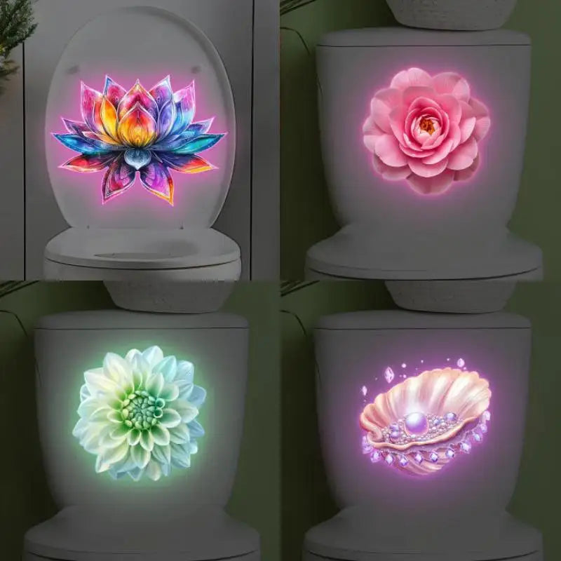 Luminous Lotus Toilet Seat Sticker Glow Night Light PVC Decal Bathroom Decal Sticker Qme