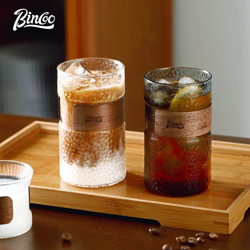 470ml Japanese Glass Cup with Walnut Sleeve | Coffee & Tea Mug Glass Coffee Cup Qst