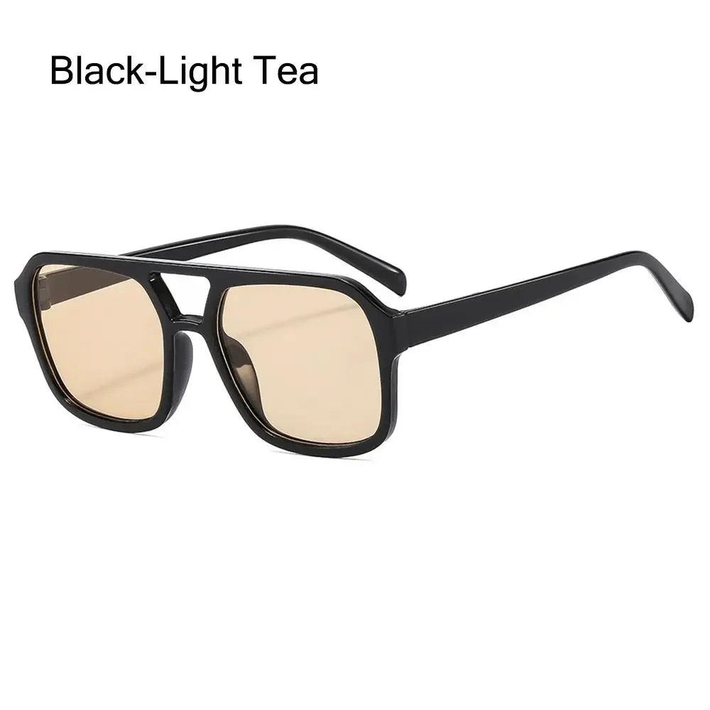 Punk Square Frame Sunglasses | Retro Anti-UV Beach Shades Square Frame Sunglasses Qme Black Tea