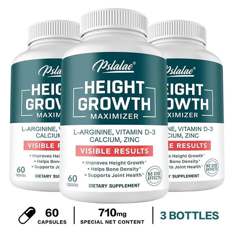 Pslalae Height Support Supplement – Calcium, Zinc & Vitamin D3 Bone Health Supplement Qst 60 Capsule-3bottles