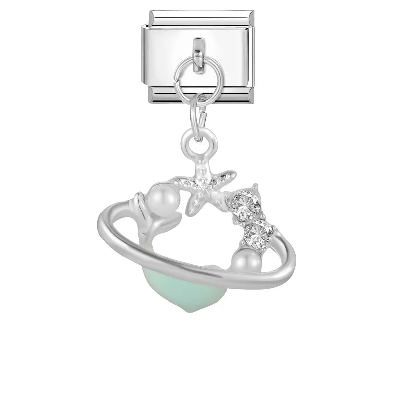 Zircon Crystal Italian Charm Link – Stainless Steel Bracelet Charm Bracelet Link Qme Style 21