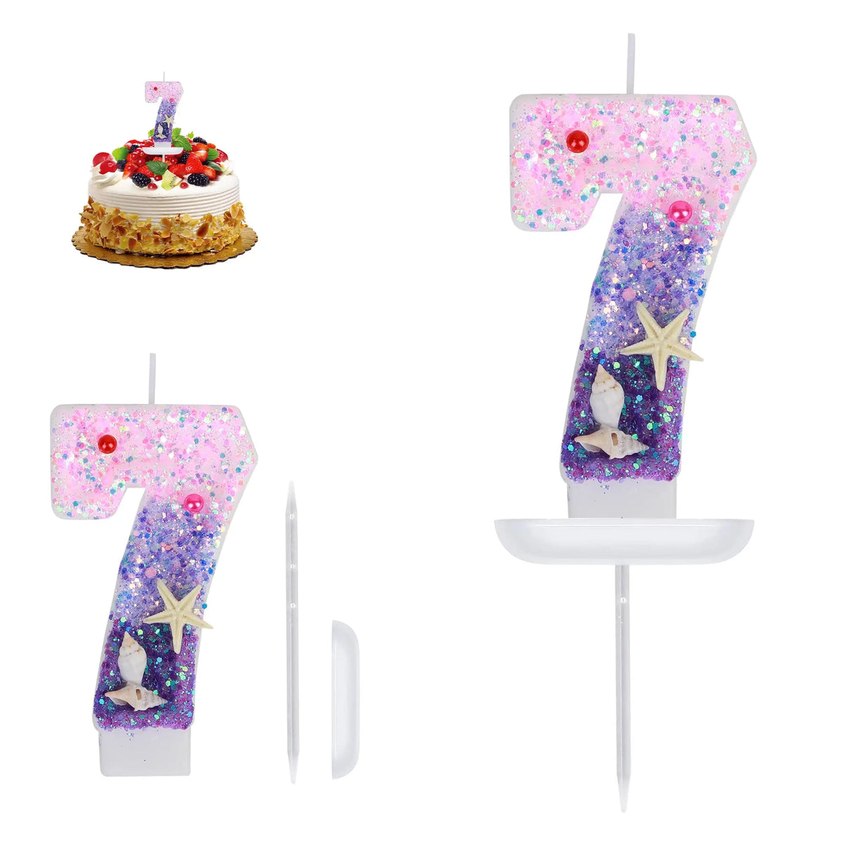Pink Mermaid Number Birthday Candle – Ocean Beach Cake Topper Birthday Cake Candle Qst seas and oceans7
