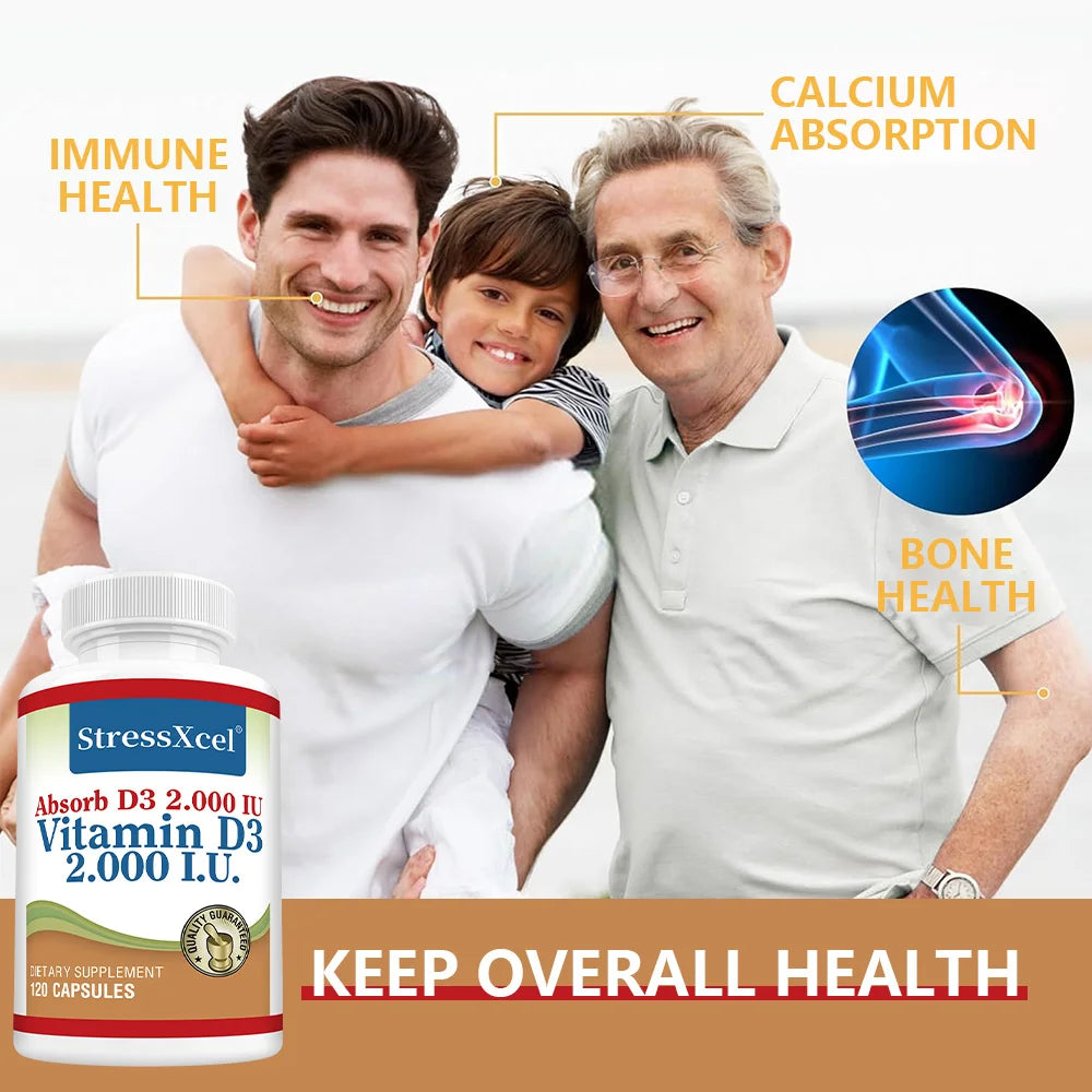 STRESSXCEL 2000 IU Vitamin D3 Capsules – Bone & Immune Support Vitamin Supplement Qst