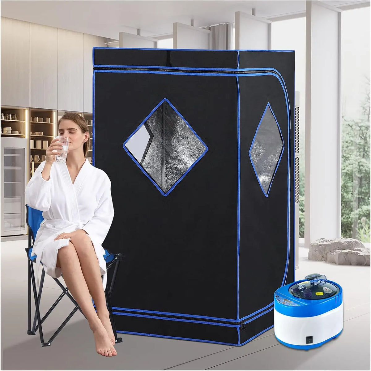 SMARTMAK Portable Steam Sauna Kit – 4L 1500W Home Spa Tent Portable Steam Sauna Qst Black