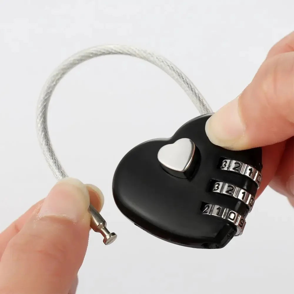 Heart Shaped 3-Digit Combination Lock Steel Wire Rope Padlock Combination Padlock Qme