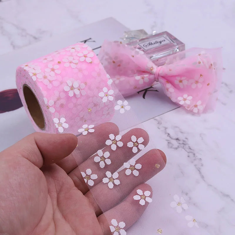 5 Yards Floret Tulle Daisy Ribbon Roll – DIY Craft & Bow Decorative Craft Ribbon Qme