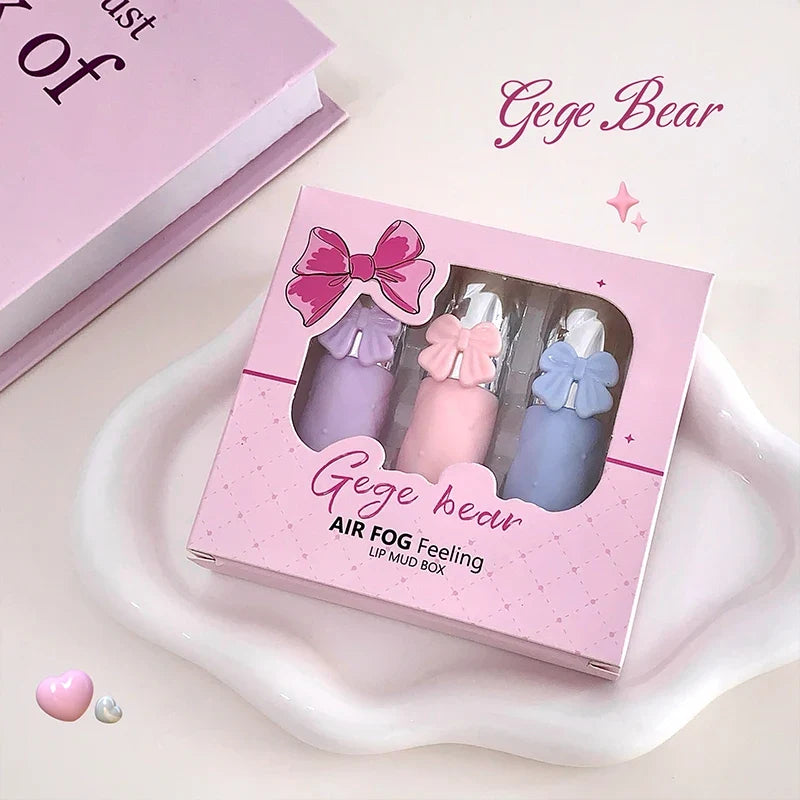 Gege Bear Air Matte Lip Mud Glaze Set – 3 Box Collection Matte Lip Glaze Set Qme