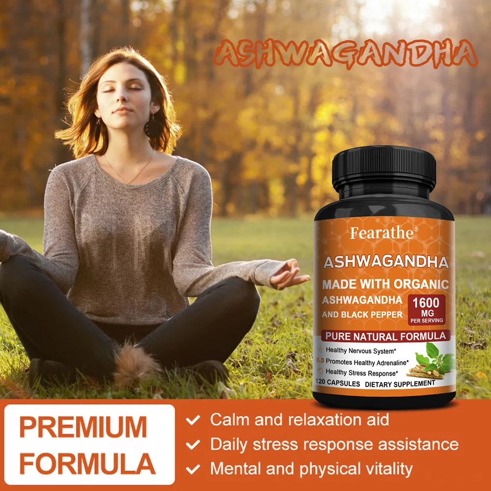 Organic Ashwagandha 1600mg Capsules with Black Pepper – Vegan Herbal Supplement Qst