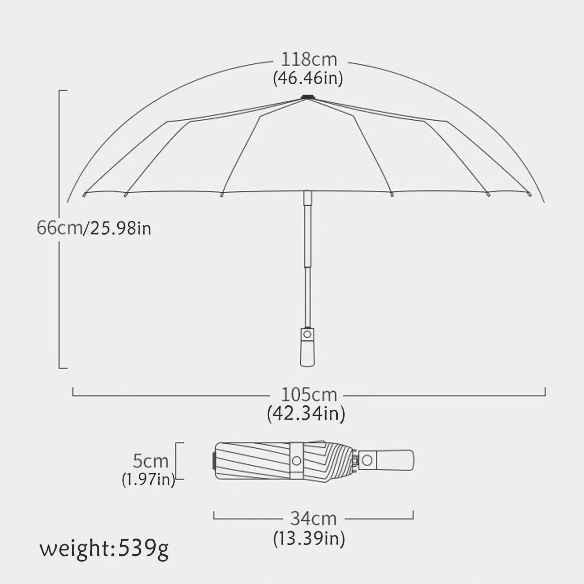 12-Rib Auto Folding Umbrella – Wind-Resistant Sun & Rain Folding Umbrella Qst