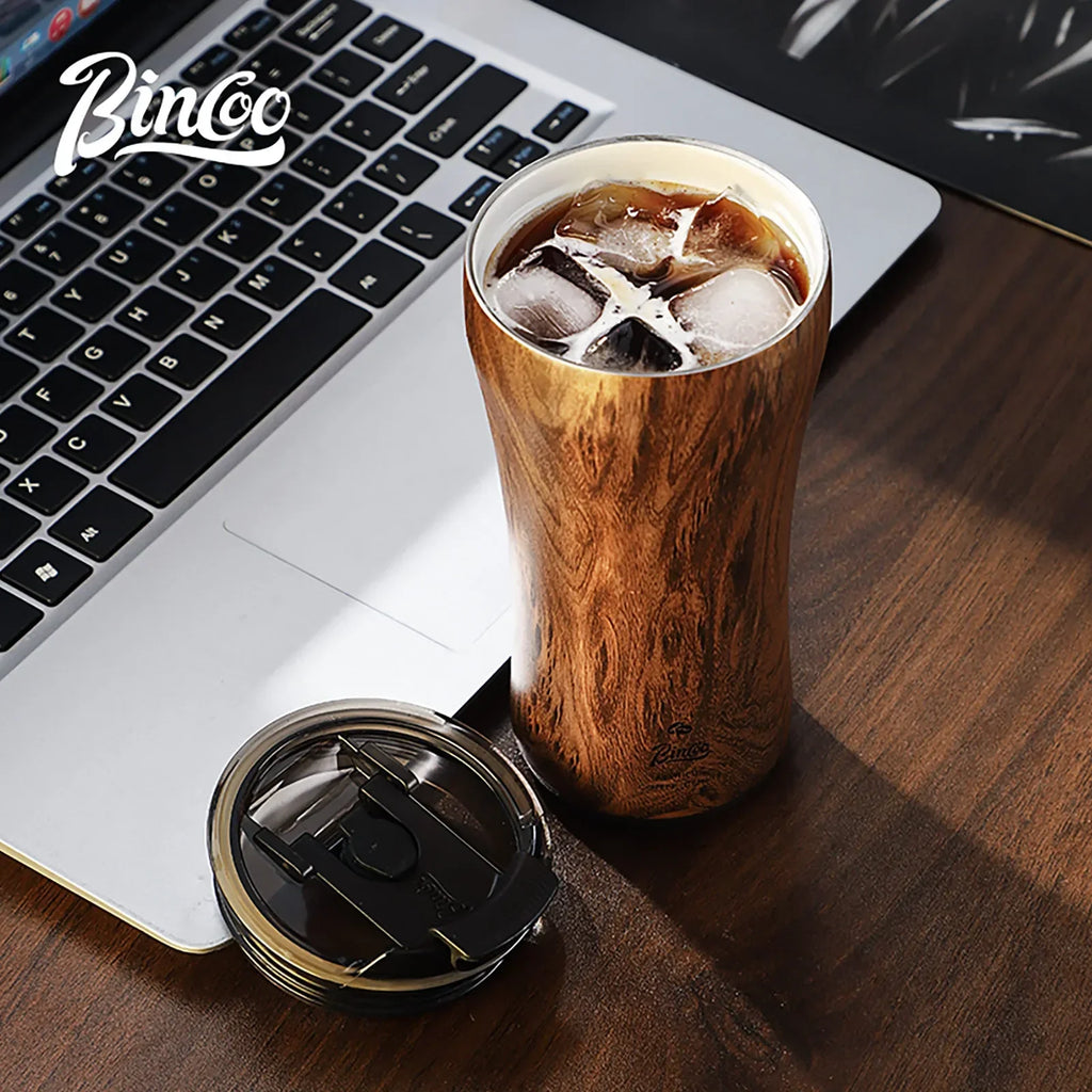 Bincoo Wood Grain Coffee Tumbler | 316 Stainless Steel Thermos Insulated Coffee Tumbler Qst