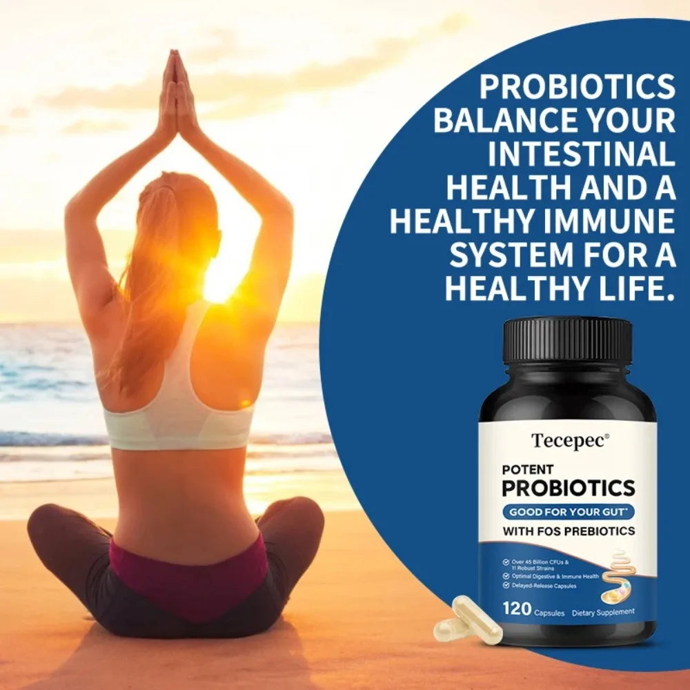 Tecepec Probiotics & Prebiotics Capsules | Digestive Support Probiotic Supplement Qst