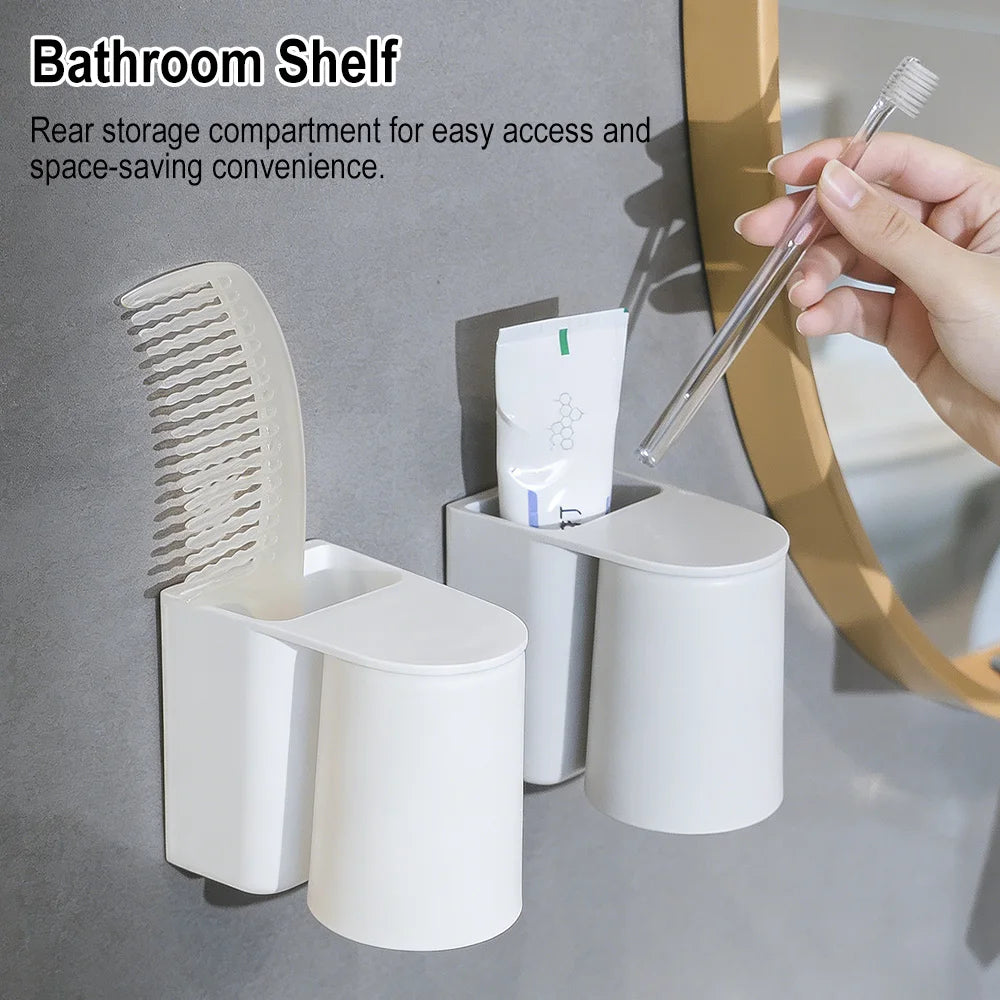 Wall-Mounted Magnetic Mouthwash Cup & Toothbrush Holder Toothbrush Cup Holder Qst