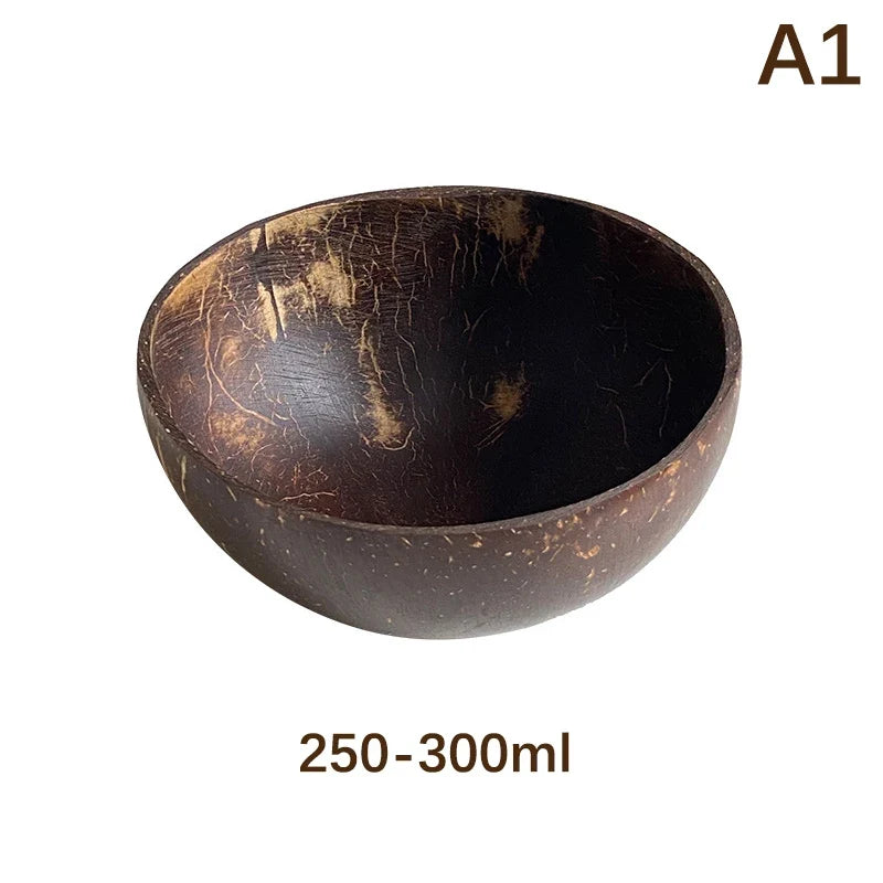Natural Handmade Coconut Bowl with Fork – Eco Tableware Coconut Bowl Set Qme A1