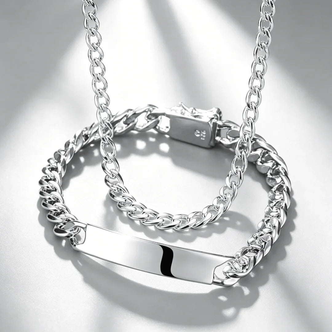 925 Sterling Silver Figaro Chain Bracelet & Necklace for Men Sterling Silver Chain Qme Necklace Bracelets 60cm and 20cm