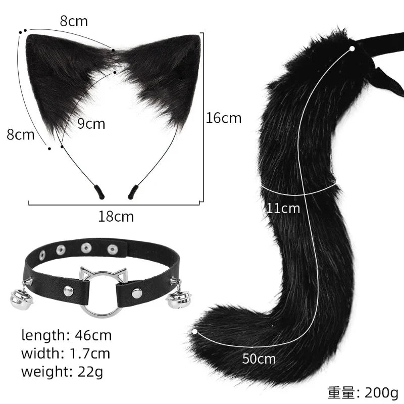 Handmade Cat Ear Headband & Fox Tail Cosplay Set | Anime Cosplay Accessory Set Qme