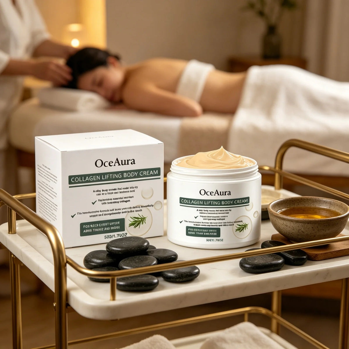 OceAura Collagen Roll-On Body Oil – Rosemary Firming Moisturizer Firming Body Oil Qst