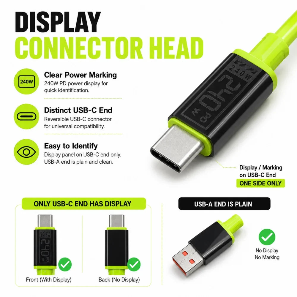 240W USB-C Spring Retractable Fast Charging Cable | Braided USB-C Charging Cable Qme