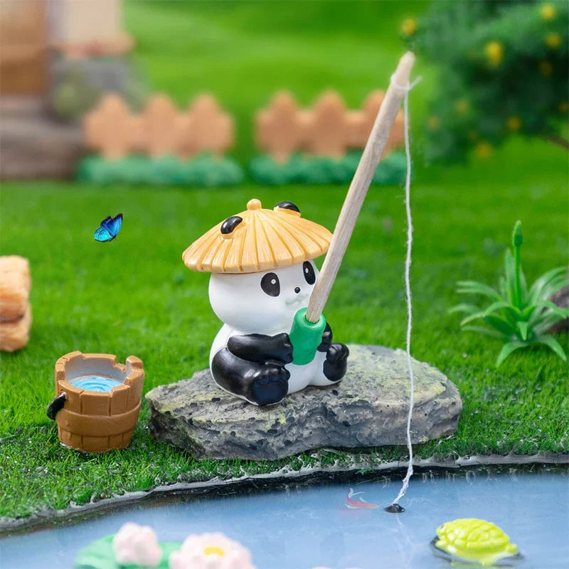 Hanging Panda & Frog Resin Figures – Cartoon Aquarium Decor Aquarium Ornament Qme