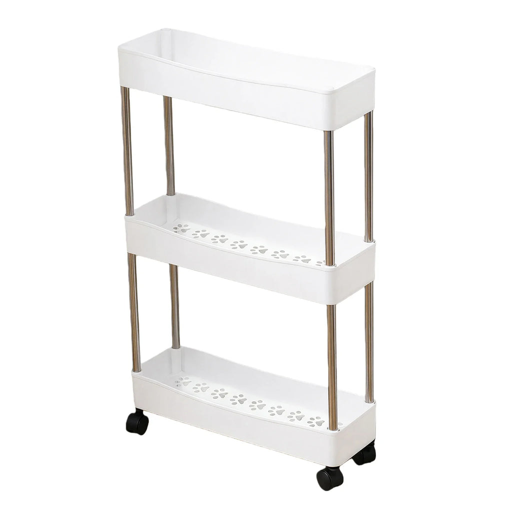 3-Tier Rolling Storage Organizer Trolley | Slim Plastic Cart Rolling Storage Trolley Qme WHITE