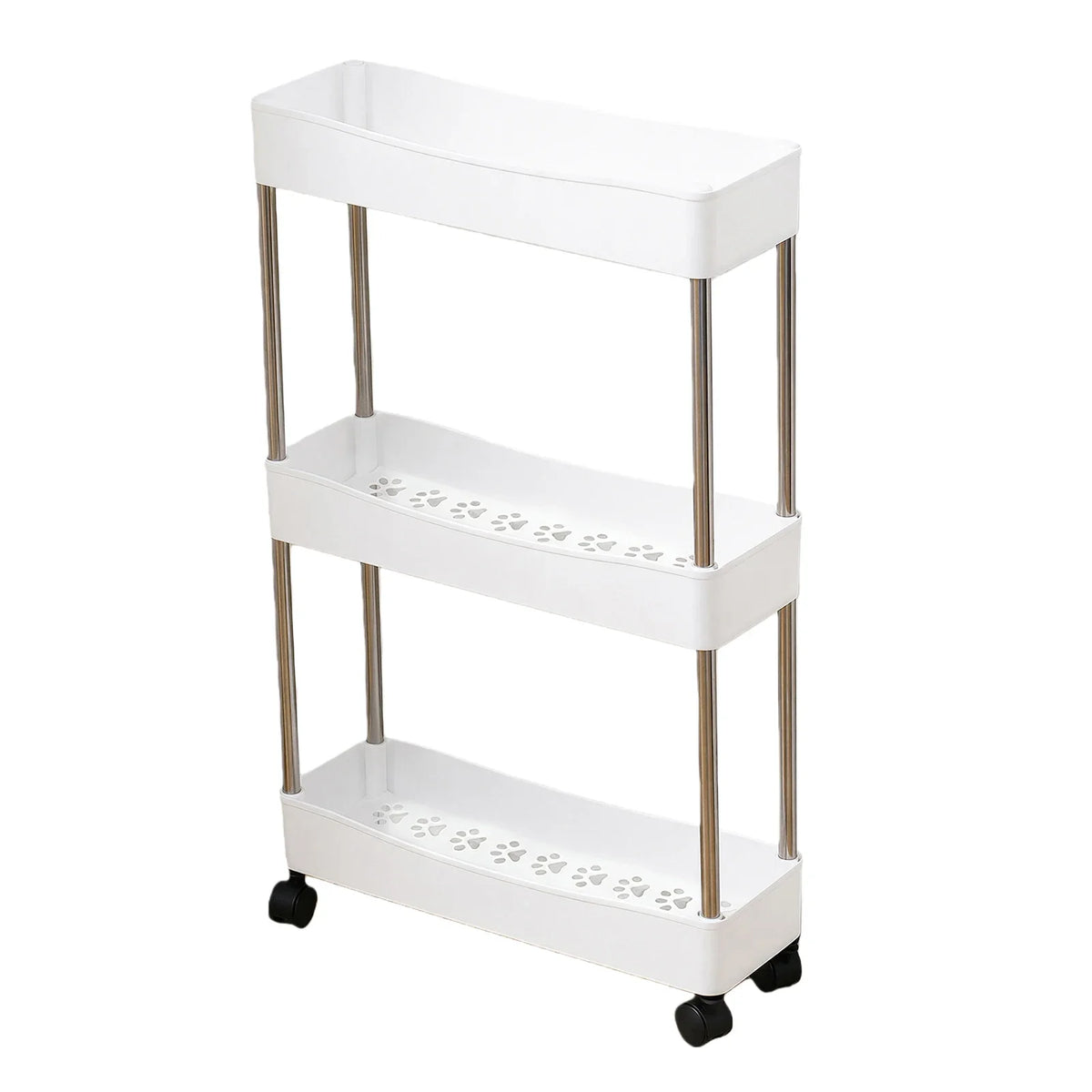 3-Tier Rolling Storage Organizer Trolley | Slim Plastic Cart Rolling Storage Trolley Qme WHITE