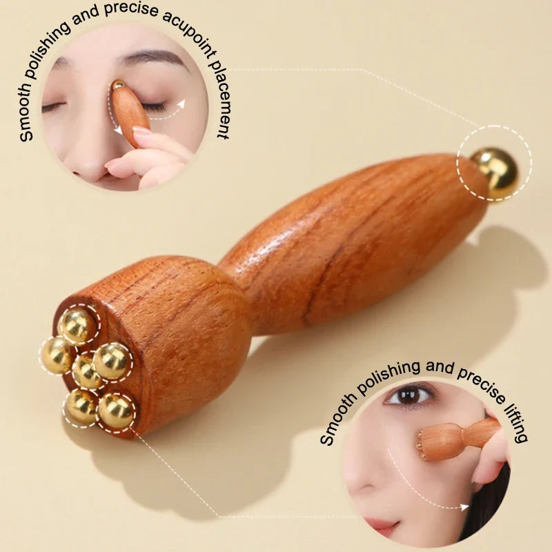Mini Lotus Seedpod Gua Sha Tool – Brass & Wood Facial Massager Gua Sha Massager Qme