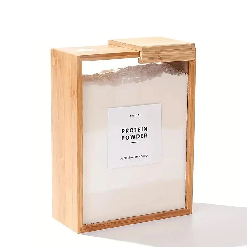 Bamboo Condiment Dispenser Sliding Lid Kitchen Storage Tank Food Storage Dispenser Qme