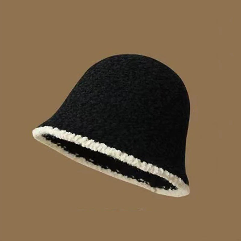 Women's Colorblock Knit Bucket Hat – Fleece Lined Winter Beanie Winter Bucket Hat Qst Black
