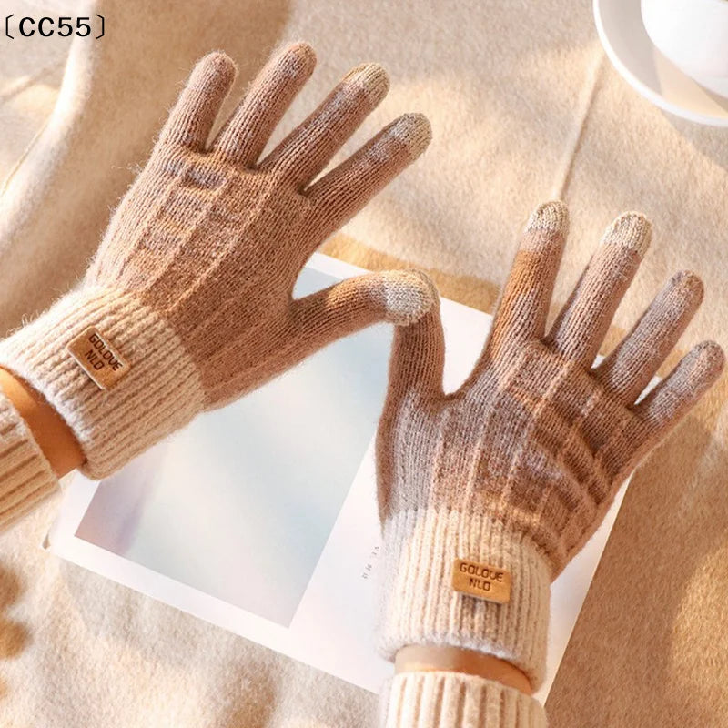 Women's Thick Plush Knitted Touchscreen Winter Gloves Winter Knitted Gloves Qst