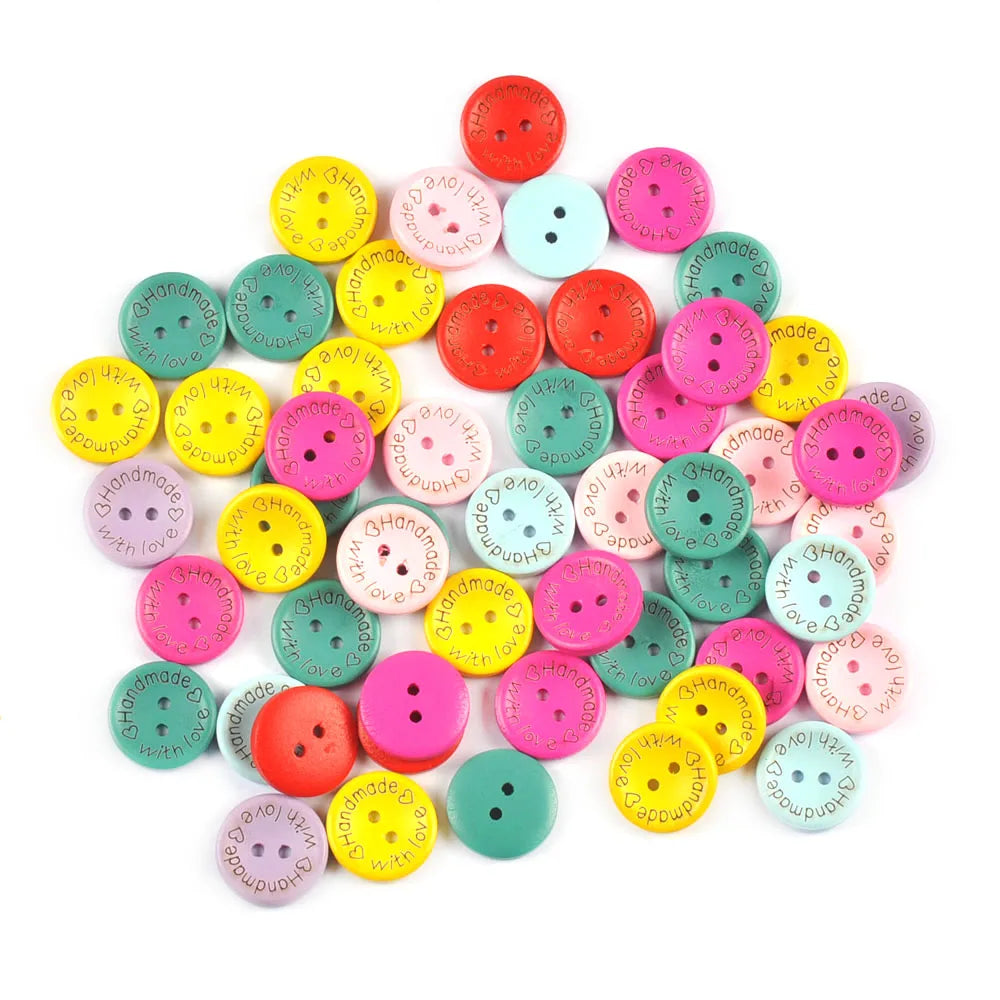50pcs Colorful Round Flatback Wooden Buttons 20mm Craft Set Wooden Craft Buttons Qme Default Title