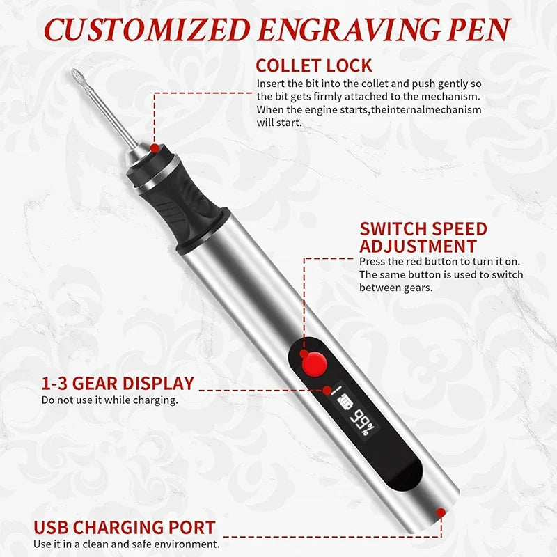 USB Cordless Electric Engraving Pen – Mini Rotary Tool Cordless Rotary Tool Qme