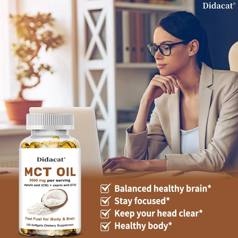 MCT Oil Capsules 3600mg – C8 & C10 Softgels, Non-GMO MCT Oil Supplement Qst