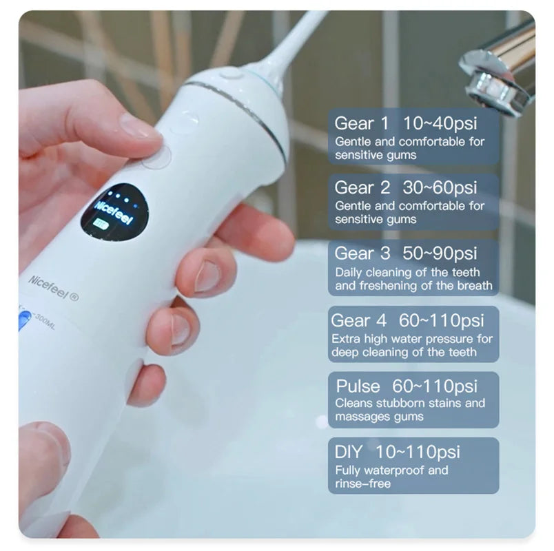 Portable Water Flosser Oral Irrigator – IPX7, 5 Heads, 6 Modes Oral Irrigator Qst