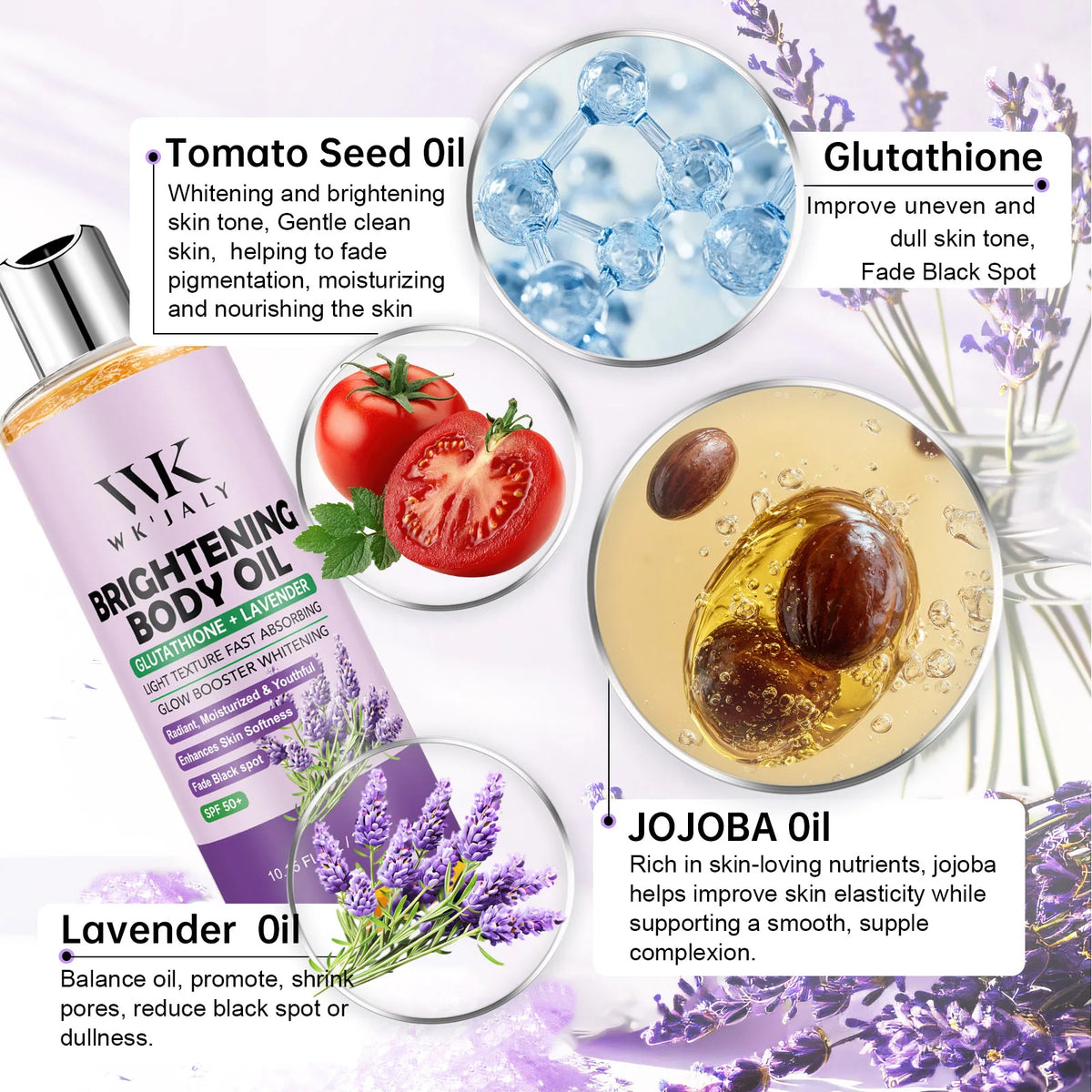 WK'JALY Glow Booster Brightening Body Oil 300ml Brightening Body Oil Qst Glutathione oil