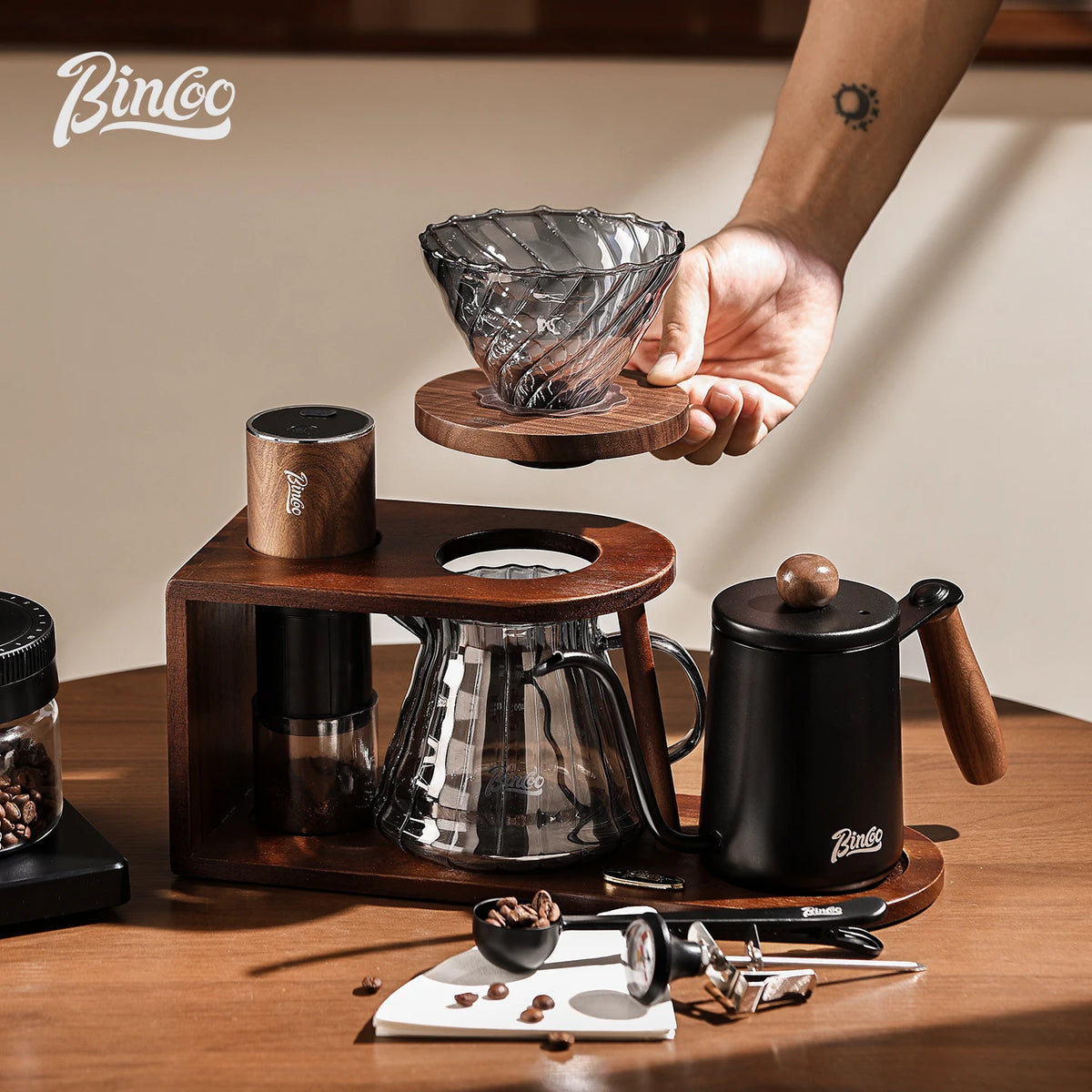 Bincoo Wooden Pour Over Coffee Station with Storage Coffee Station Organizer Qst
