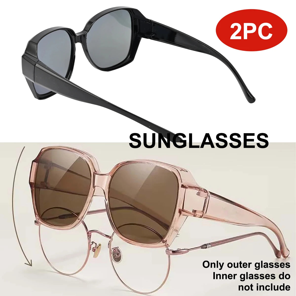 VOPHA Oversized Fit-Over Sunglasses UV400 Square Frame T01 Oversized Sunglasses Qst 2PC