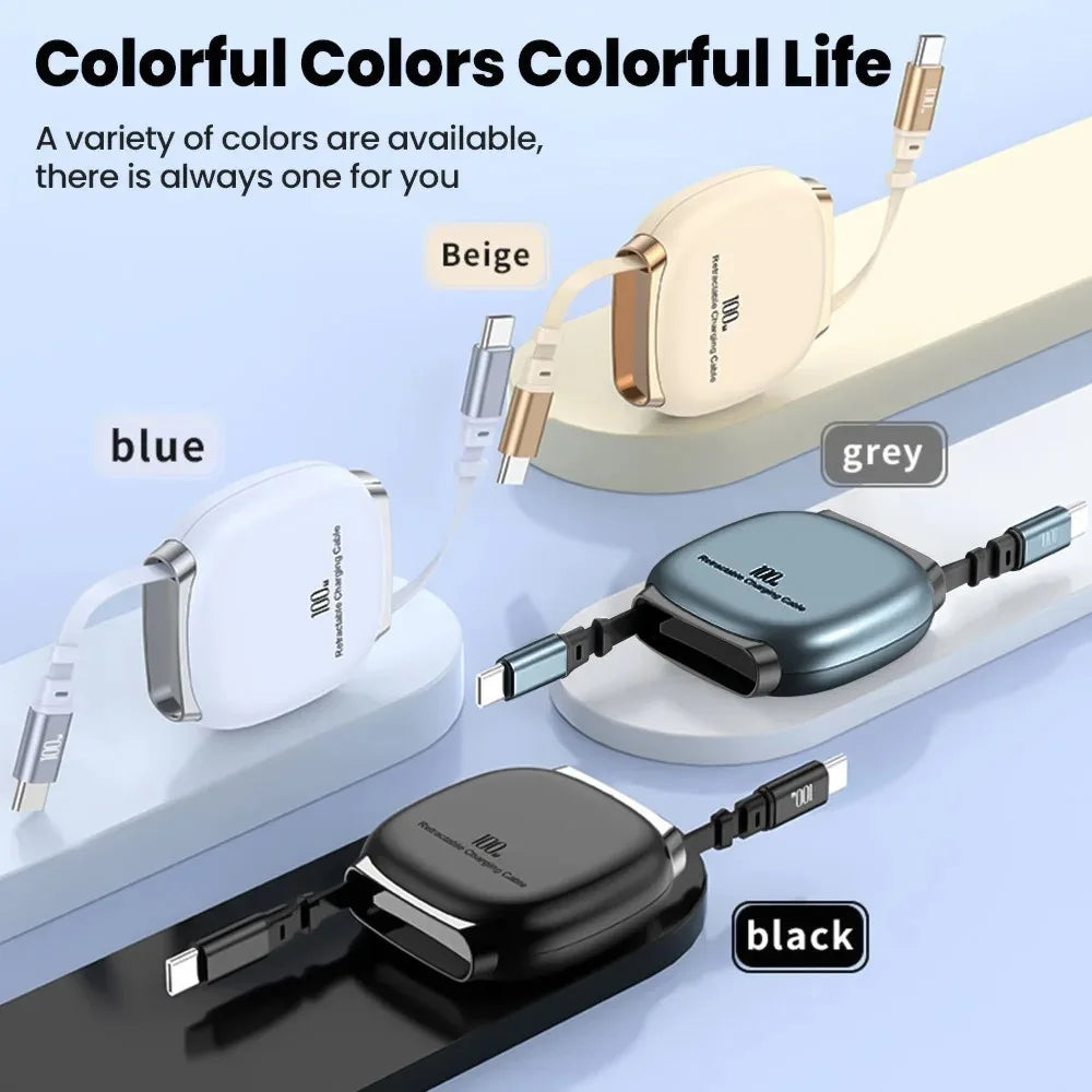 USB-C 100W Fast Charging Retractable Cable | Qme Retractable USB-C Cable Qme