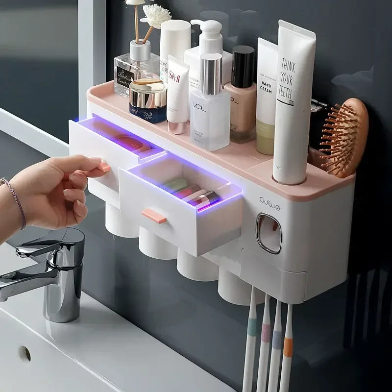 Magnetic Wall Toothbrush Holder with Toothpaste Dispenser Toothbrush Holder Set Qme